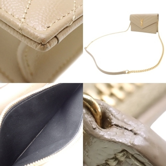 Saint Laurent Paris Chain Shoulder Bag Wallet Crossbody Leather Beige - Picture 7 of 7